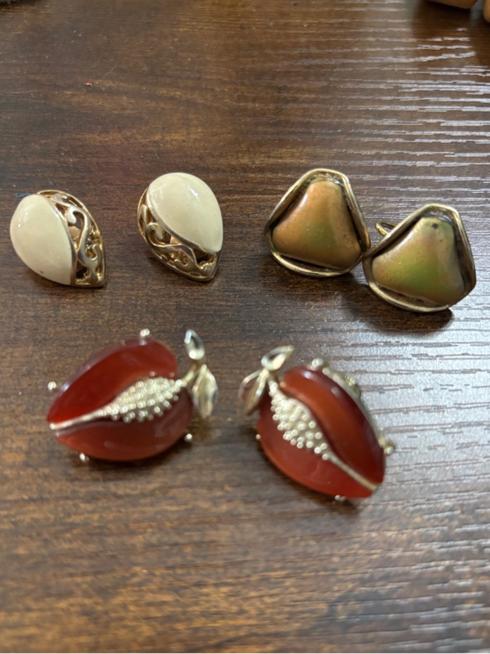 Bundle of 3 Vintage Clip & Screw On Earrings- Apple and geometric shapes